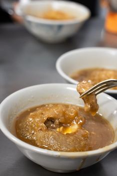 Taiwanese meatball - Delicious street food Bawan (Ba wan), steamed and deep fried starch wrapped round shaped dumpling with pork inside