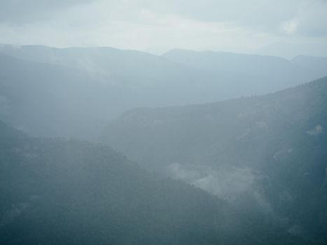 mountains nature fresh air steam fog trees beautiful landscape. High quality photo