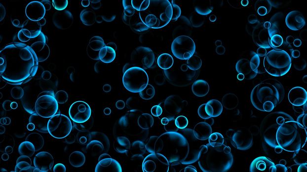 abstract blue aqua glow many size of hundred bubbles floating on the top water surface