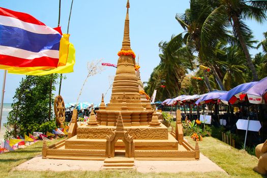 sand pagoda and gate wall in Songkran festival represents In order to take the sand scraps attached to the feet from the temple to return the temple in the shape of a sand pagoda