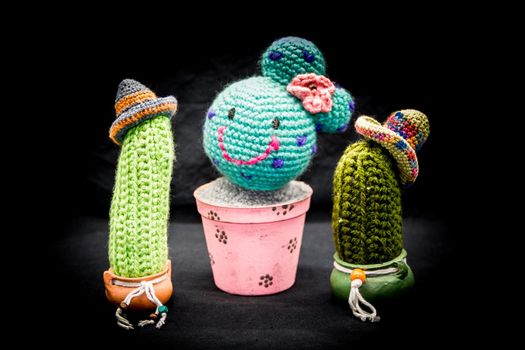 Crafts in cactus wool crocheted for decoration