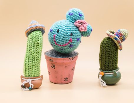 Crafts in cactus wool crocheted for decoration