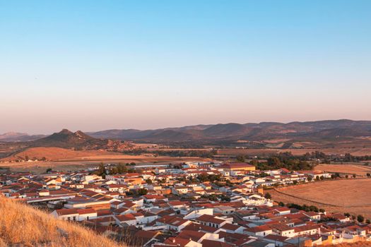 Small Andalusian town in southern Spain photographed from the top of a mountain