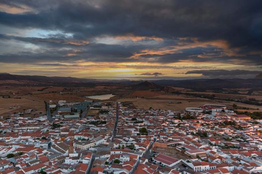 Small Andalusian town in southern Spain photographed from the top of a mountain