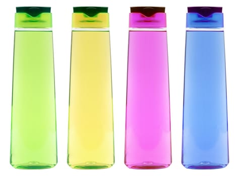 set of transparend clear colored shampoo bottles mockup isolated on white - without labels