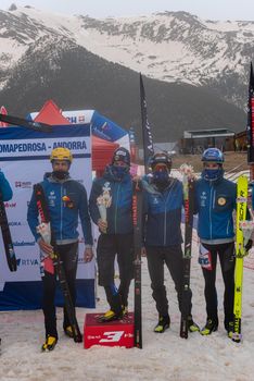 Arinsal, Andorra : 2021 March 2 : French TEAM in the ISMF WC Championships Comapedrosa Andorra 2021- RelayRace Men.