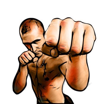 The Fighter color Illustration on white Background