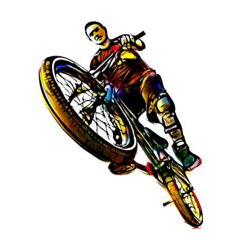 The Jumping Biker Illustration on white Background