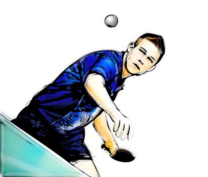 ping pong player illustration on white background