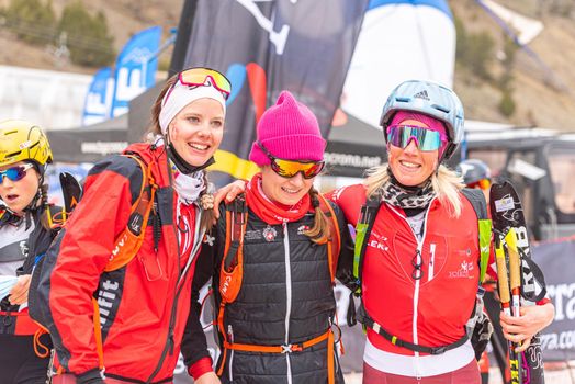 Arinsal, Andorra : 2021 March 3 : Swiss national team in the ISMF WC Championships Comapedrosa Andorra 2021- Relay Race Women.