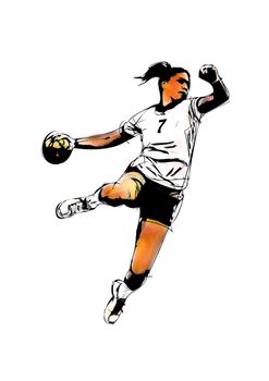 woman handball player illustration on white