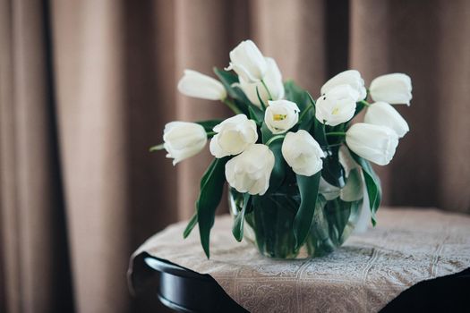 elegant wedding bouquet of fresh natural flowers and greenery