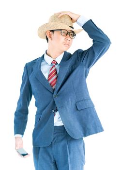 Young asian business men portrait in suit over white background