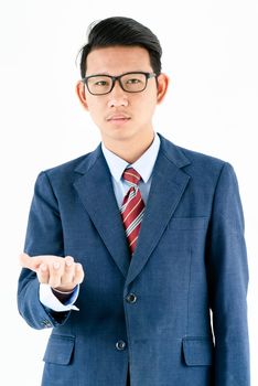 Young asian businessman portrait in suit and wear glasses over white background