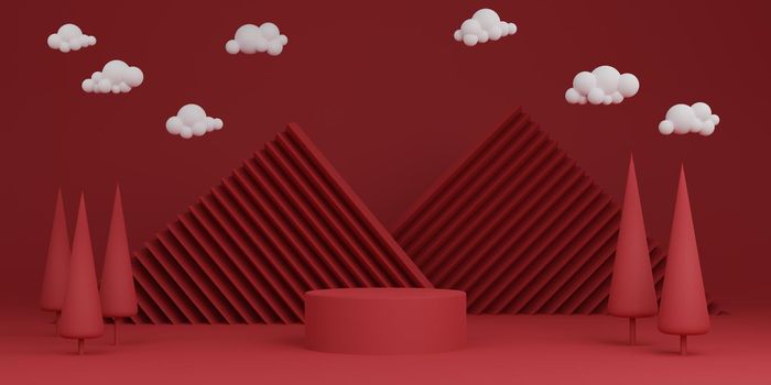 Red minimal abstract background cylinder podium geometric shape, Stage for product. 3d rendering