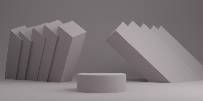 Grey minimal abstract background cylinder podium with geometric shape, Stage for product. 3d rendering