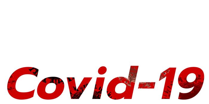 Red text COVID-19 virus graphic inside on white background, name for Coronavirus disease. 3d illustration