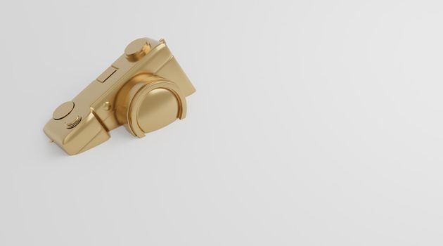 Gold camera drop in white background, technology concept. 3d rendering