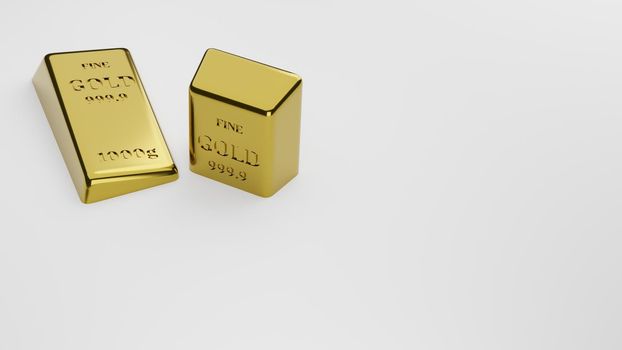 Shiny gold bars drop in white background. Concept of banking and wealth. 3D