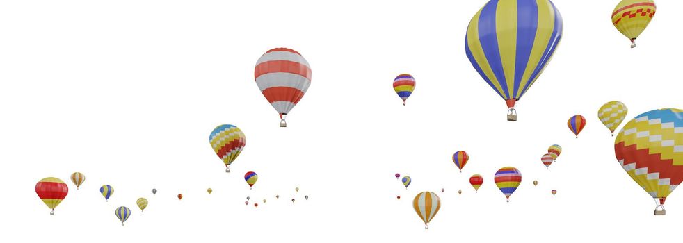 A group of colorful hot-air balloons floating isolated on white backgronud. 3D