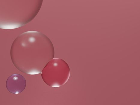 Pink backdrop with bubbles for cosmetic product display. 3d rendering.