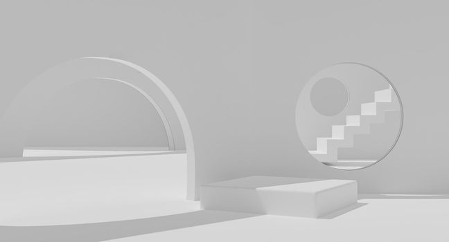 Mockup podium with stairs on white background for product presentation. 3D rendering.