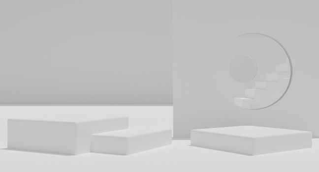 Mockup podium with stairs on white background for product presentation. 3D rendering.