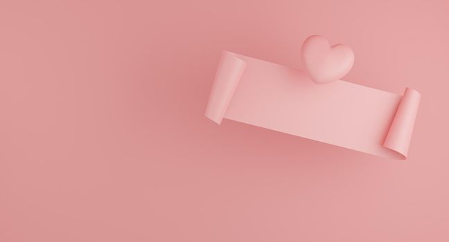 Valentine's Day concept, pink hearts balloons with banner on pink background. 3D rendering.