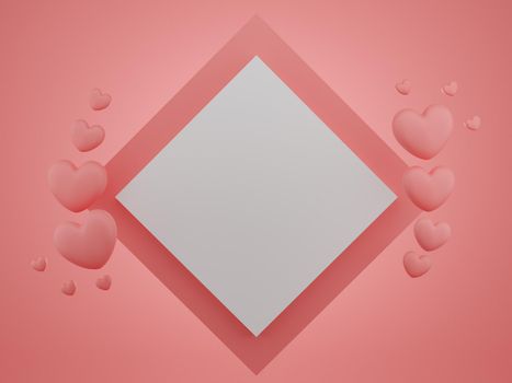 Valentine's Day concept, pink hearts balloons with banner on pink background with empty space for text. 3D rendering.