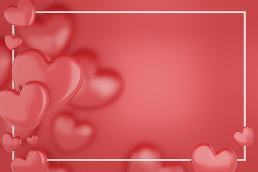 Valentine's Day concept, red hearts balloons on red background. 3D rendering. empty space for text.