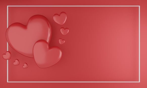 Valentine's Day concept, red hearts balloons on red background. 3D rendering. empty space for text.