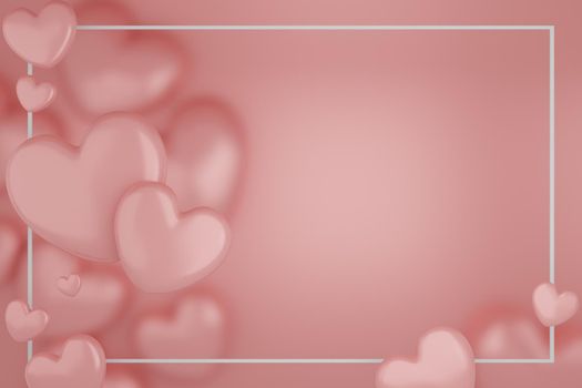 Valentine's Day concept, pink hearts balloons on pink background. 3D rendering. empty space for text.