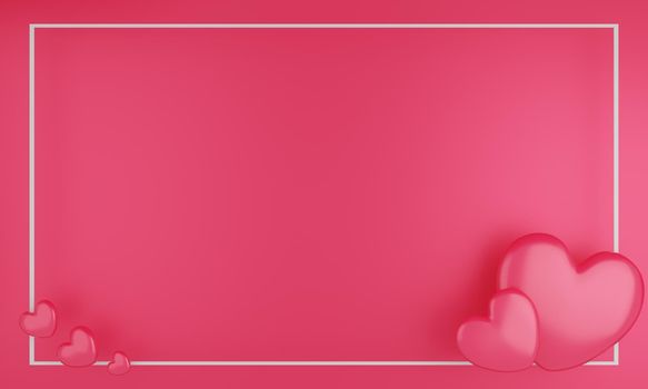 Valentine's Day concept, pink hearts balloons on pink background. 3D rendering. empty space for text.