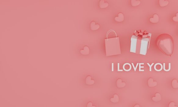 Set of mock up text " I love you " on pink color background. Festive concept. 3d rendering.