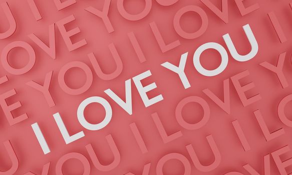 I love you, text pop up on red wall background. 3D rendering.