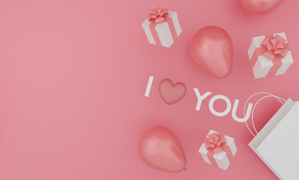 Set of mock up text " I love you " on pink color background. Festive concept. 3d rendering.