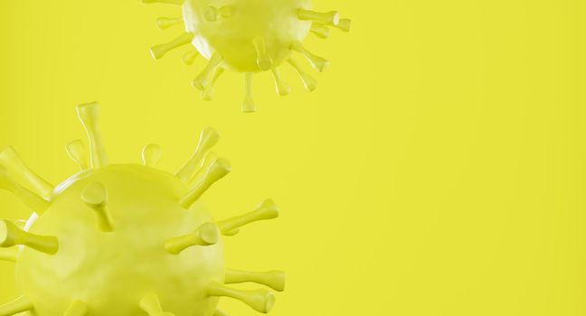 Yellow corona virus cell on yellow background. 3d rendering