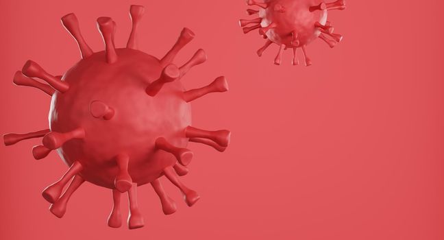 Red corona virus cell on red background. 3d rendering