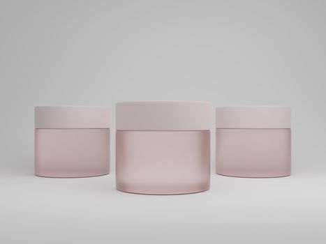 Glass transparent jar for cosmetic cream, empty transparent cosmetic package. 3d rendering