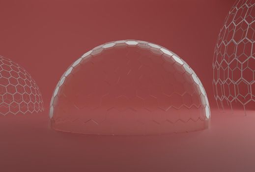 Mock-up transparent glass dome. dome cover for exhibition, protection barrier. 3d rendering.