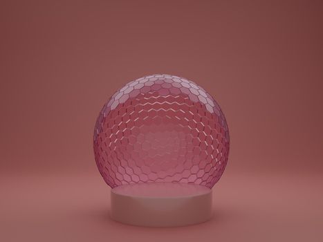 Mock-up transparent glass dome. dome cover podium for exhibition, protection barrier. 3d rendering.