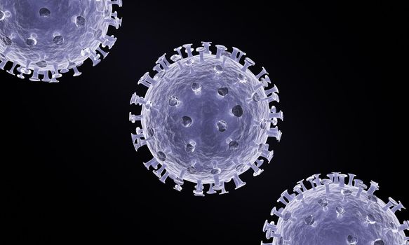 Blue corona virus cell on black background. 3d rendering