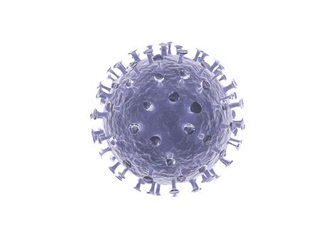 Blue corona virus cell isolated on white background. 3d rendering