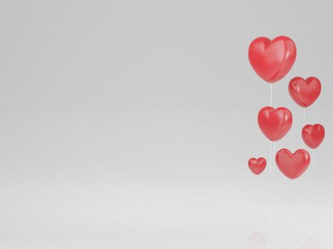 Valentine's Day concept, red hearts on white background. 3D rendering.