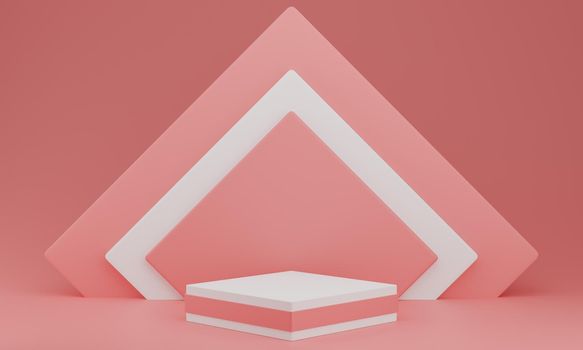 Valentine's Day : podium or product stand on pastel pink background with copy space. 3d rendering.