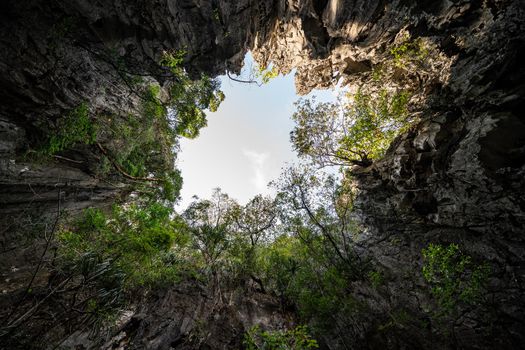 Koh Hong at Phang Nga bay, limestone island completely surrounded by cliff wall look like a huge hall.