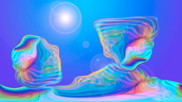 Abstract futuristic background with rainbow stones. 3d image