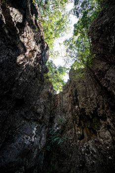 Koh Hong at Phang Nga bay, limestone island completely surrounded by cliff wall look like a huge hall.