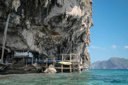 Viking Cave : Swiftlet 's Nest Concession in Phi Phi Island, Krabi, Thailand.