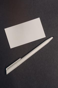 white business cards on the table mockup Copy Space. High quality photo